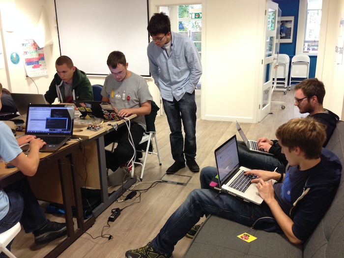 Group hacking on hardware and laptops